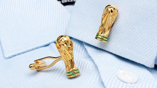  Gold World Cup trophy cufflinks on white background