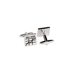 Cufflinks with 'Sell High' text and stock market diagram on a white background
