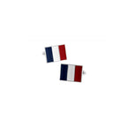 Pair of french flag-themed cufflinks on a white background