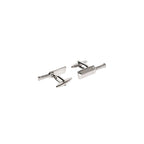 Pair of silver cricket bat cufflinks on a white background