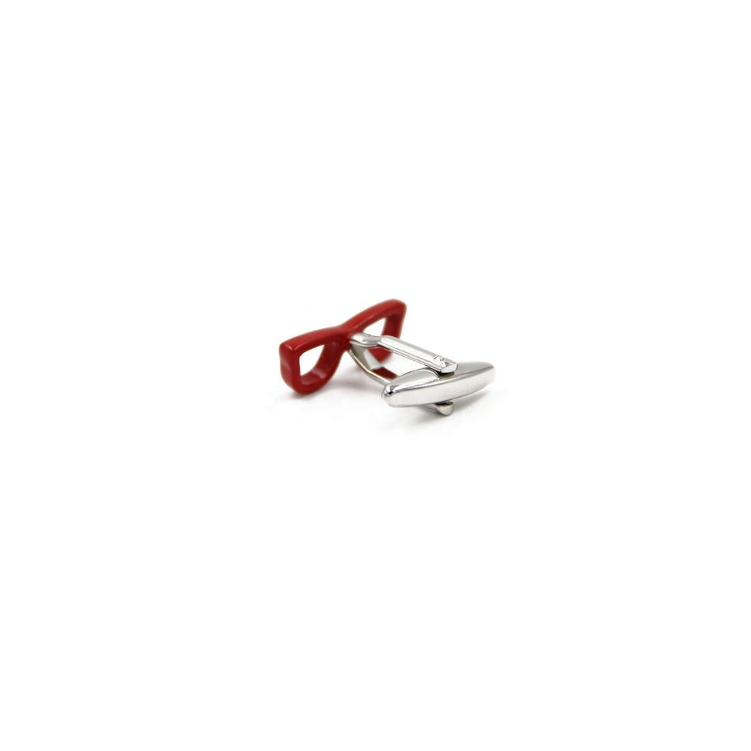 Red and silver glasses cufflinks on a white background