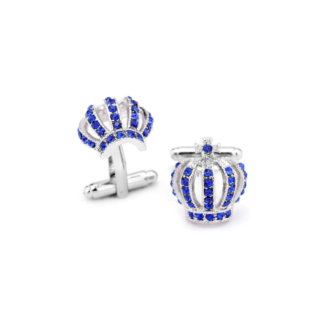 Royal crown Cufflinks with blue stone on a white background