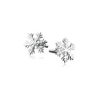 Silver snowflake cufflinks on a white background