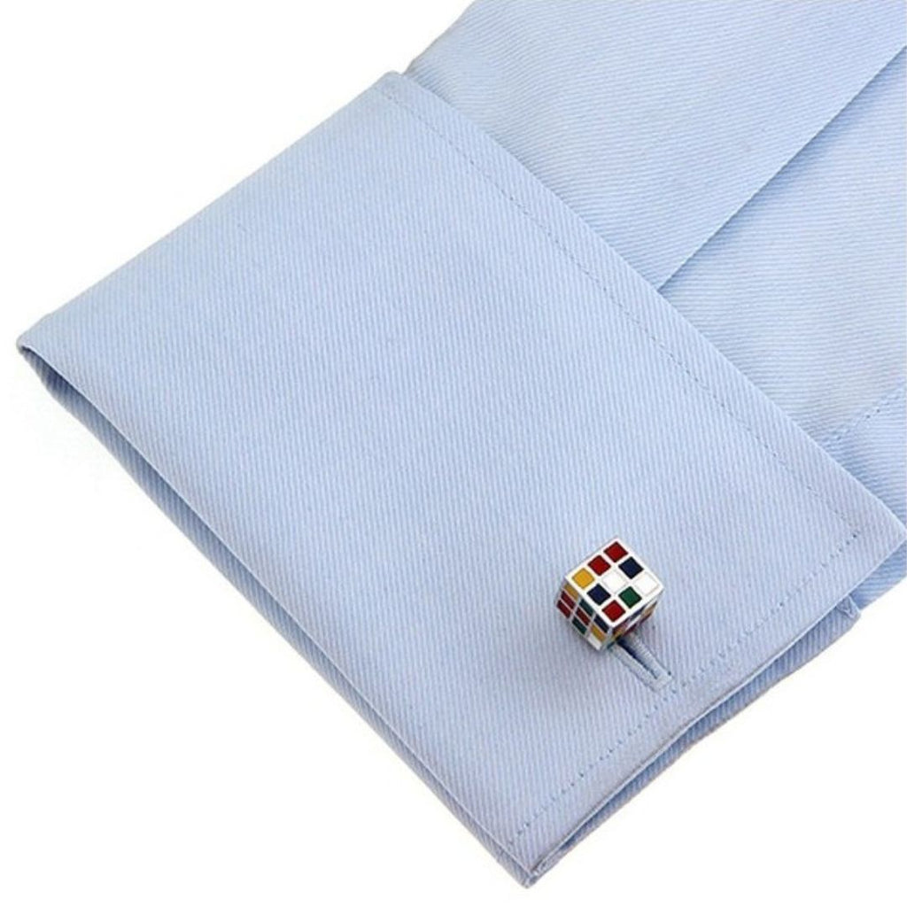 rubrics cube cufflinks on a sleeve