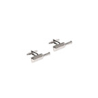 Pair of silver cricket bat cufflinks on a white background